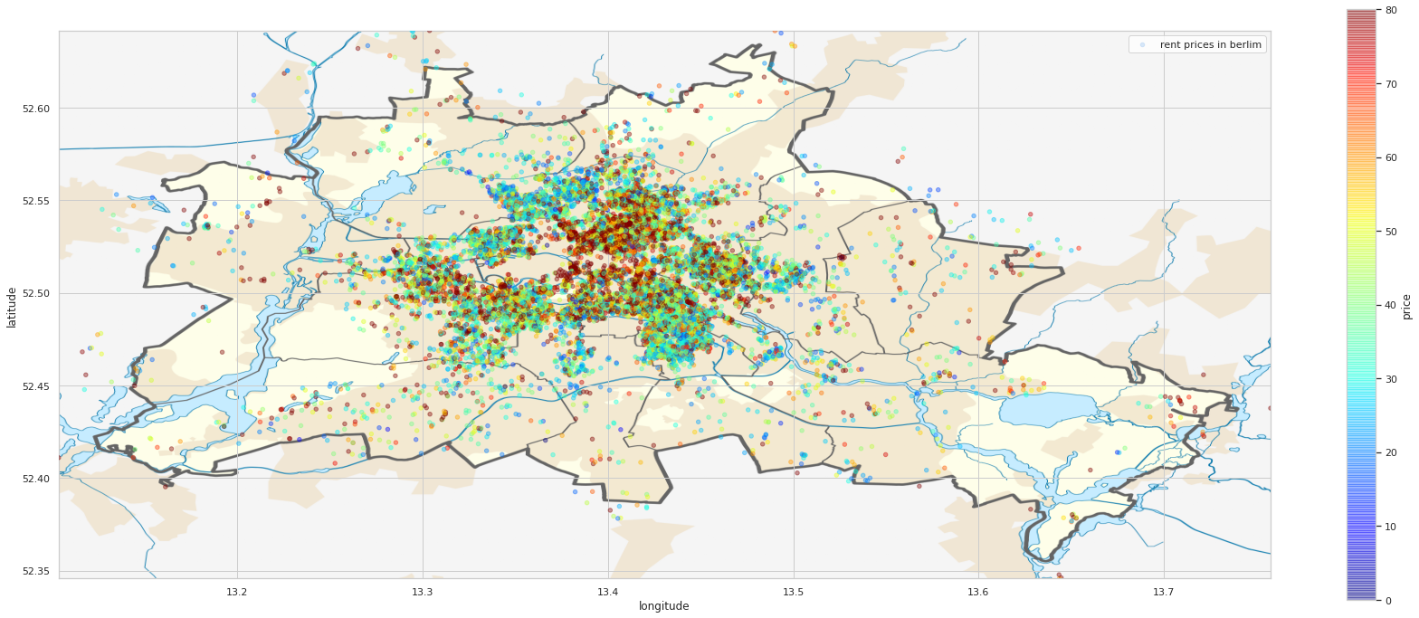 Map of Airbnb room prices per location in Berlim